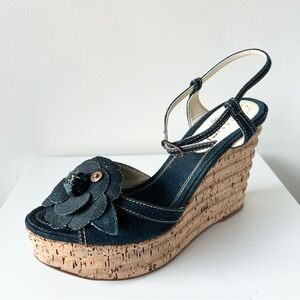 Chanel Denim Wedge Sandals